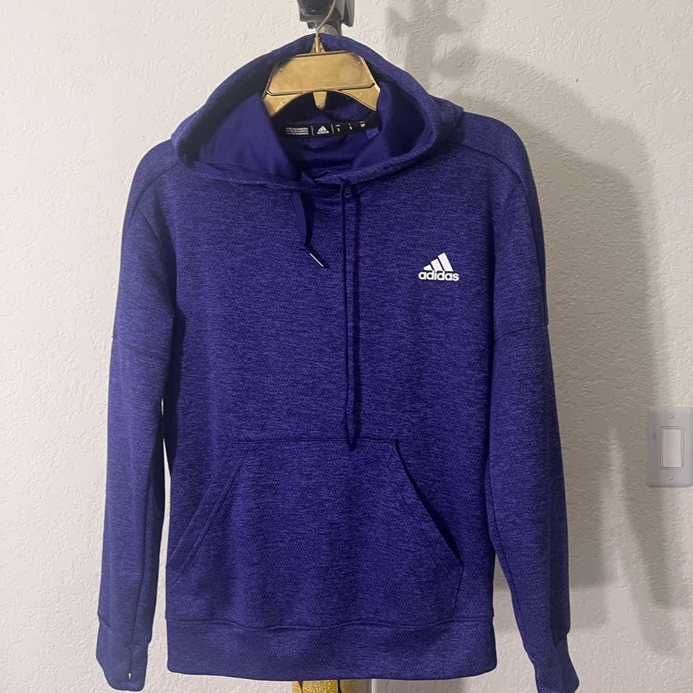 Adidas Blue Sweatshirt Hoodie with Ribbed Hem